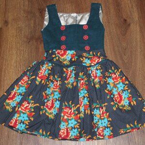 Girls Magpie & Mabel Navy Blue Fall Floral Corduroy Bodice A-line Dress size 4